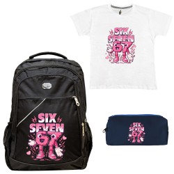 ΠΑΙΔΙΚΟ ΣΧΟΛΙΚΟ ΣΕΤ ΤΣΑΝΤΑ-ΚΑΣΕΤΙΝΑ + ΔΩΡΟ T-SHIRT SIX SEVEN PINK