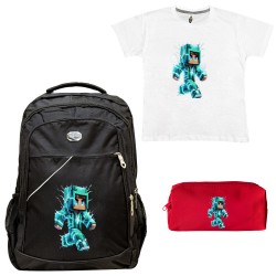 ΠΑΙΔΙΚΟ ΣΧΟΛΙΚΟ ΣΕΤ ΤΣΑΝΤΑ-ΚΑΣΕΤΙΝΑ + ΔΩΡΟ T-SHIRT MINE